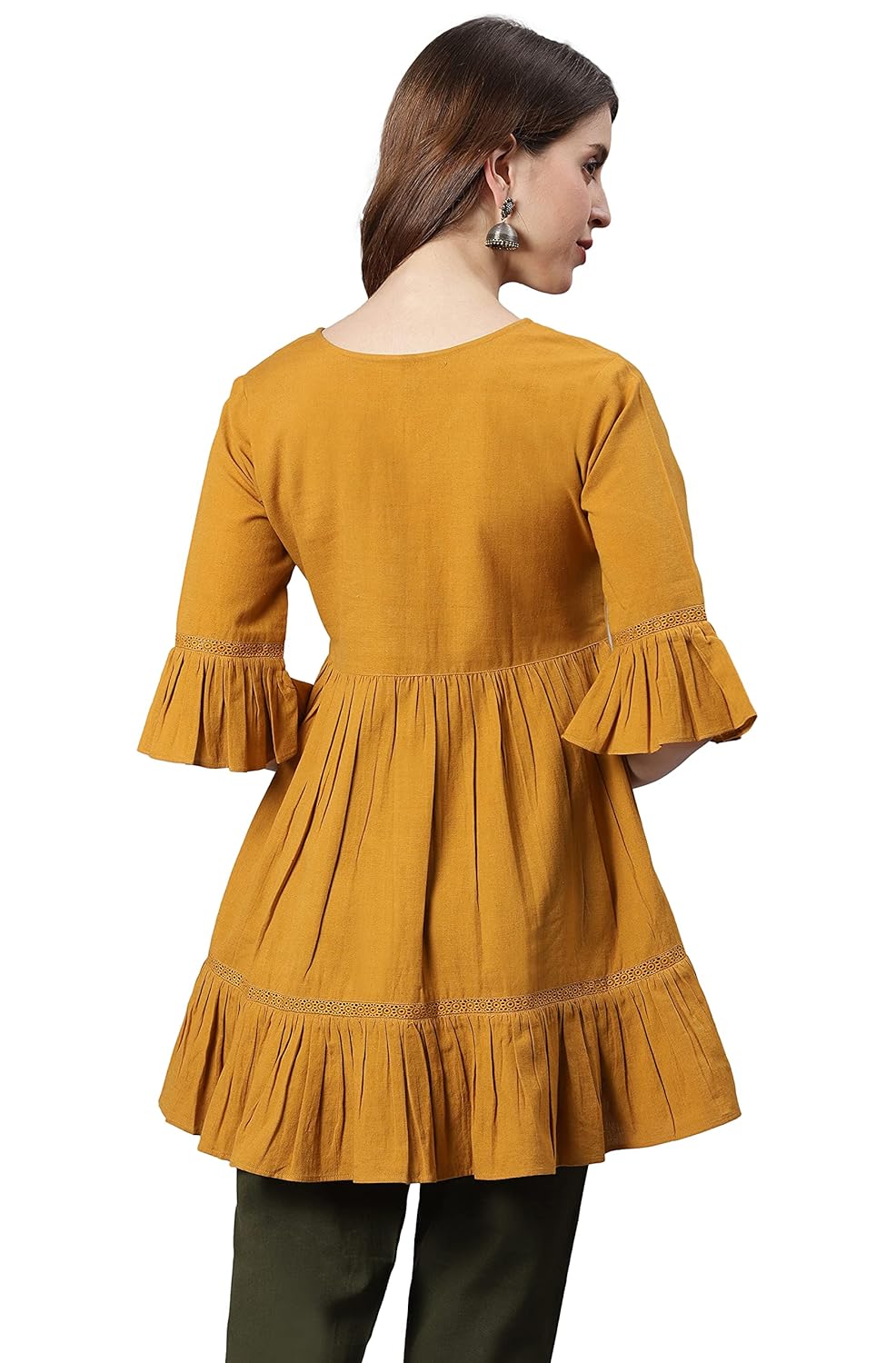 Janasya Women's Mustard Cotton Flex Tunic