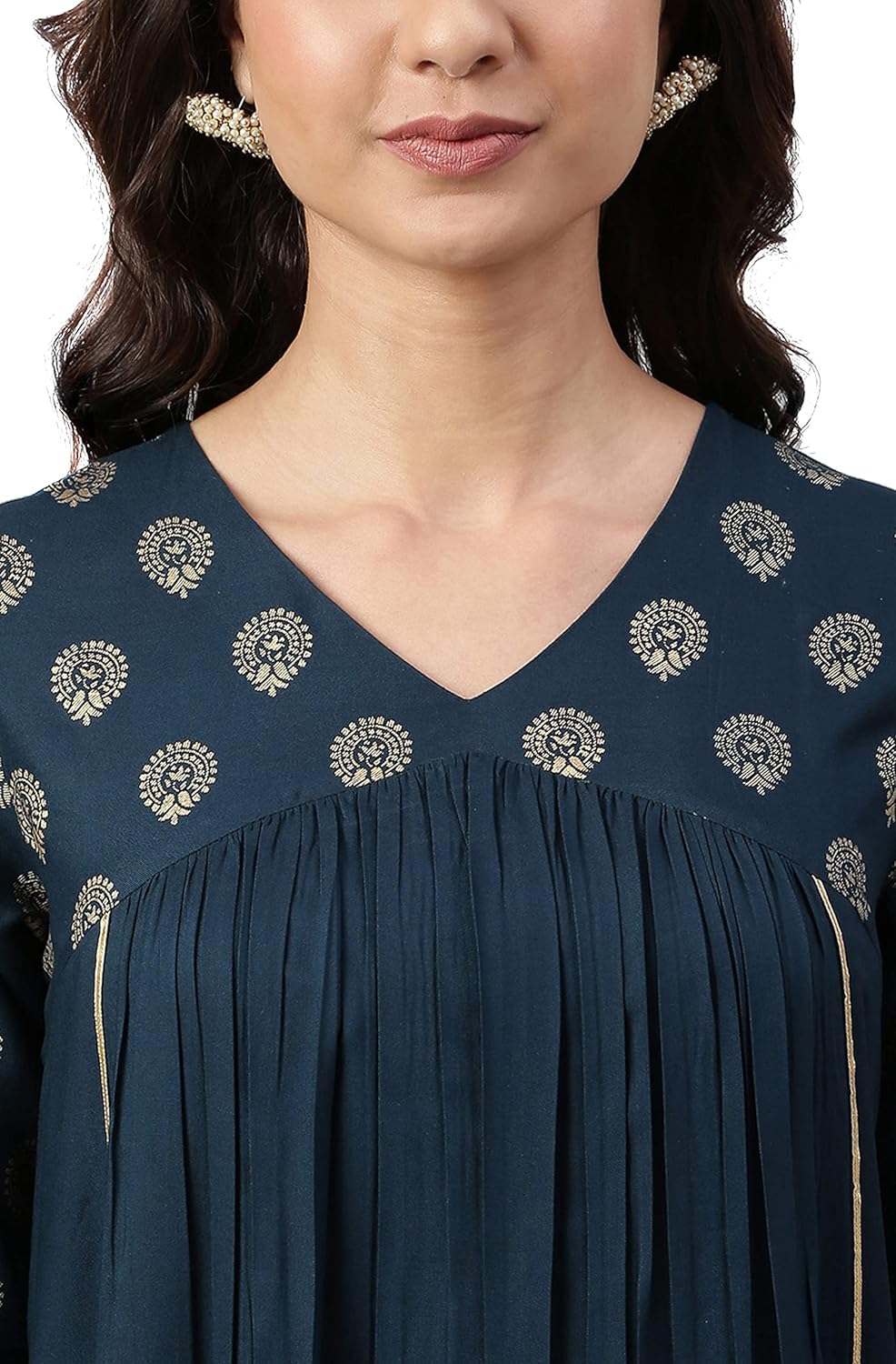 Janasya Women's Teal Rayon Solid A-line Kurta
