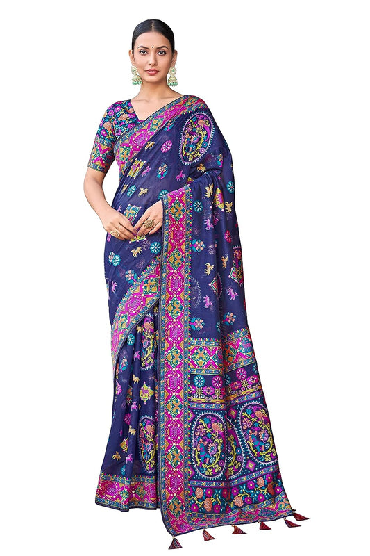 Monjolika Fashion Women's Cotton Silk Zari Woven Saree Woven Unstiiched Blouse Piece