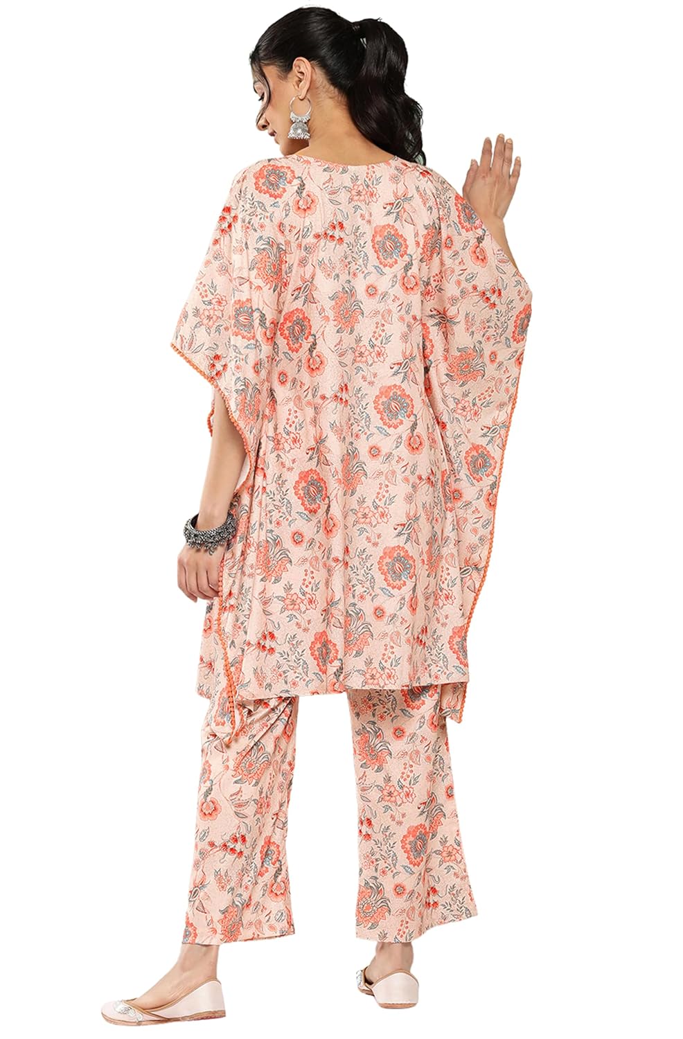 Janasya Women's Peach Crepe Digital Printed Co-ords Set