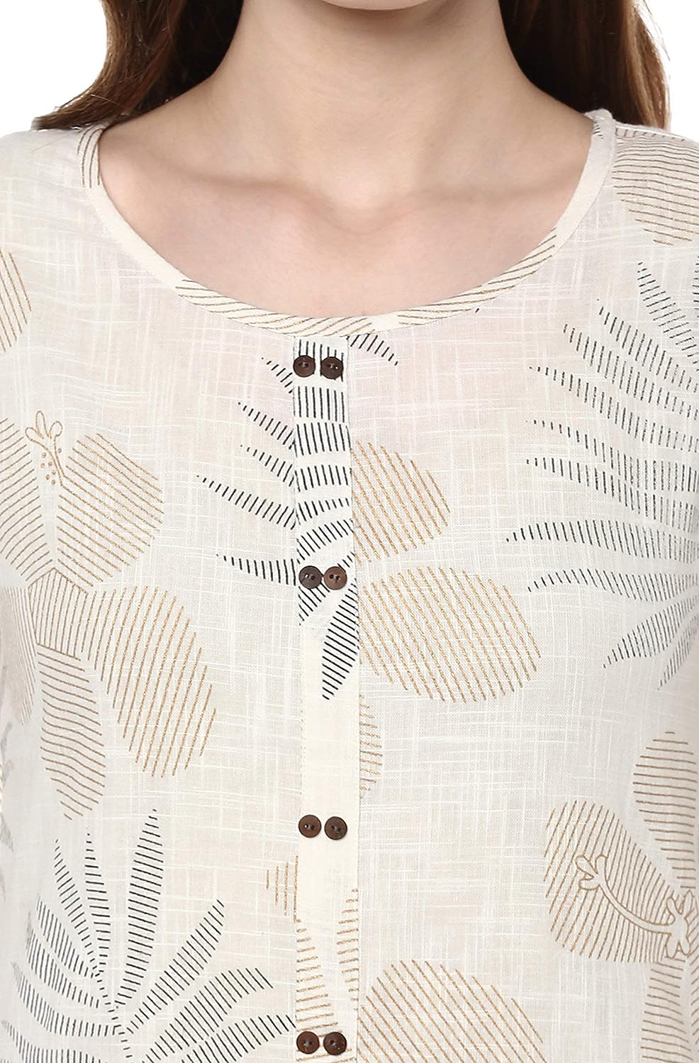 Janasya Women's Off White Cotton Foil Print Straight Kurta