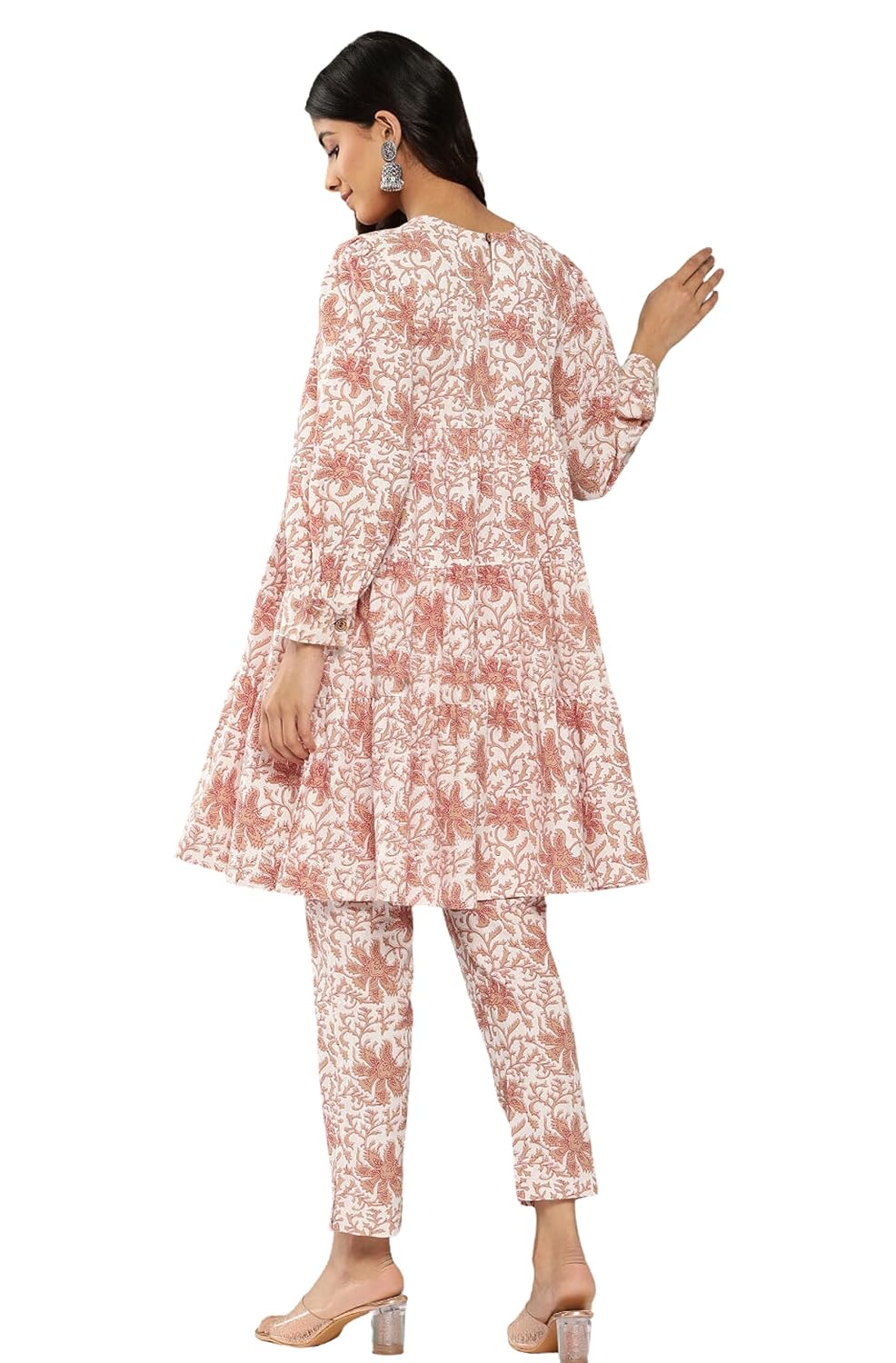 Janasya Women's White Cotton Botanical Printed Co-ords Set