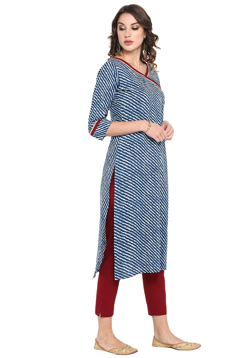 Janasya Women's Blue Pure Cotton Straight Kurta with Pant