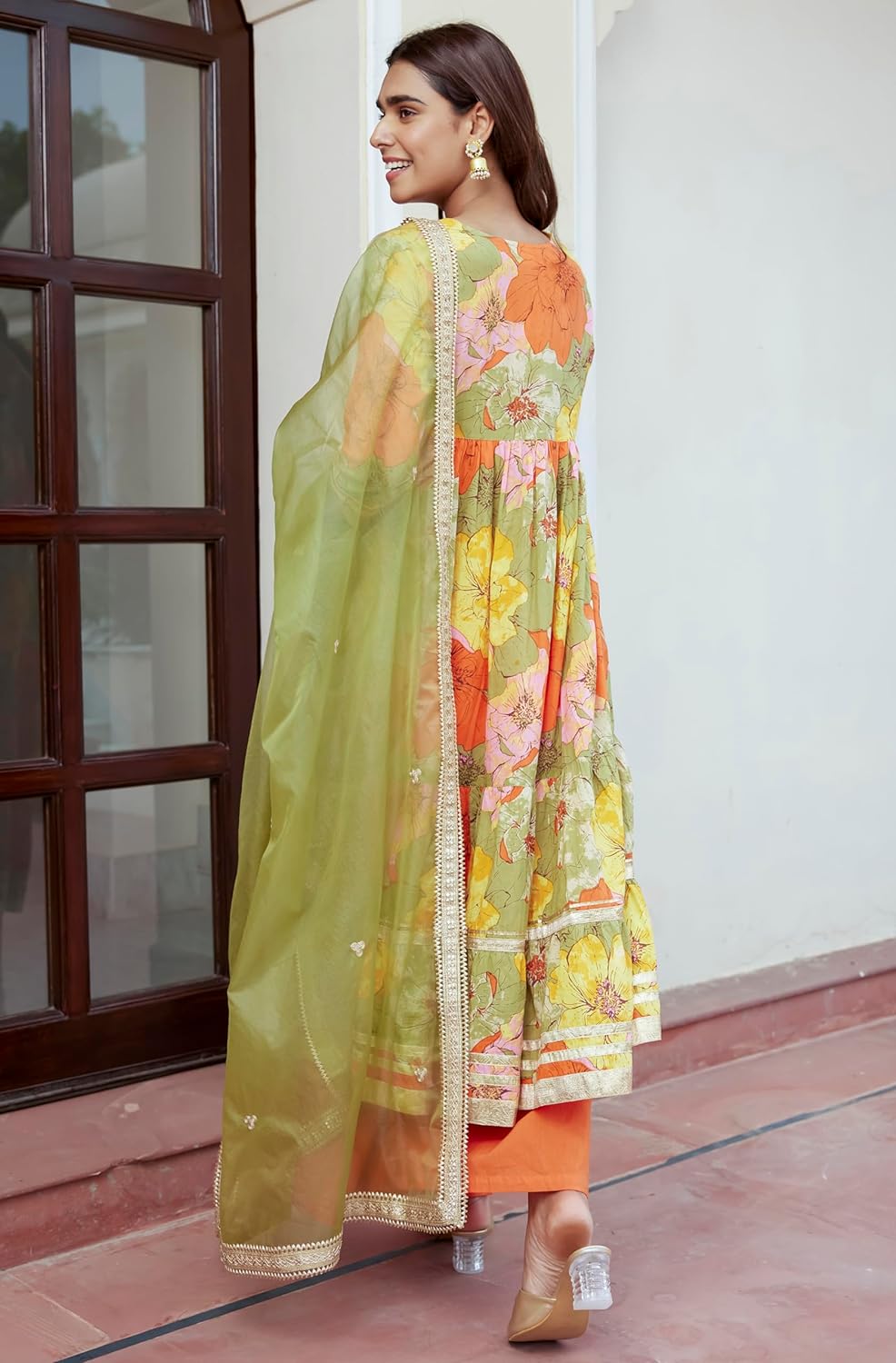 Janasya Women's Multicolor Cotton Floral Printed Kurta with Palazzo and Dupatta