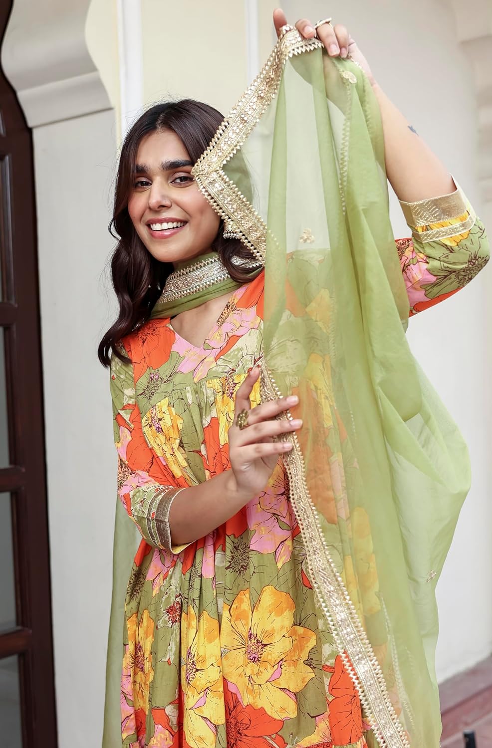 Janasya Women's Multicolor Cotton Floral Printed Kurta with Palazzo and Dupatta