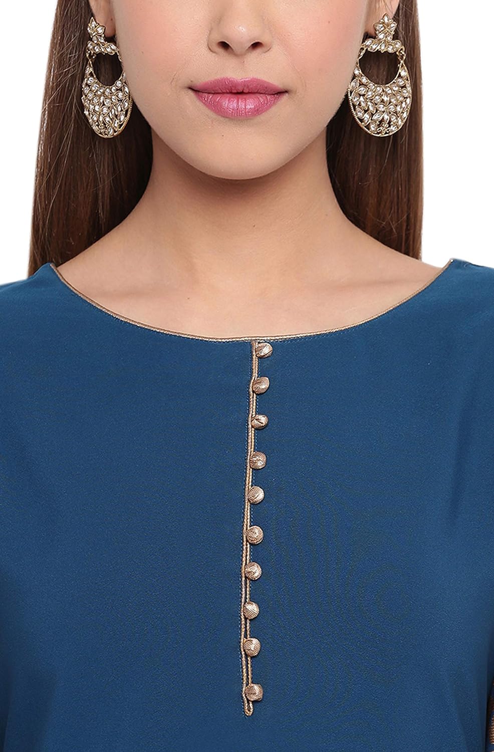 Janasya Women's Teal Poly Crepe Kurti with Palazzo