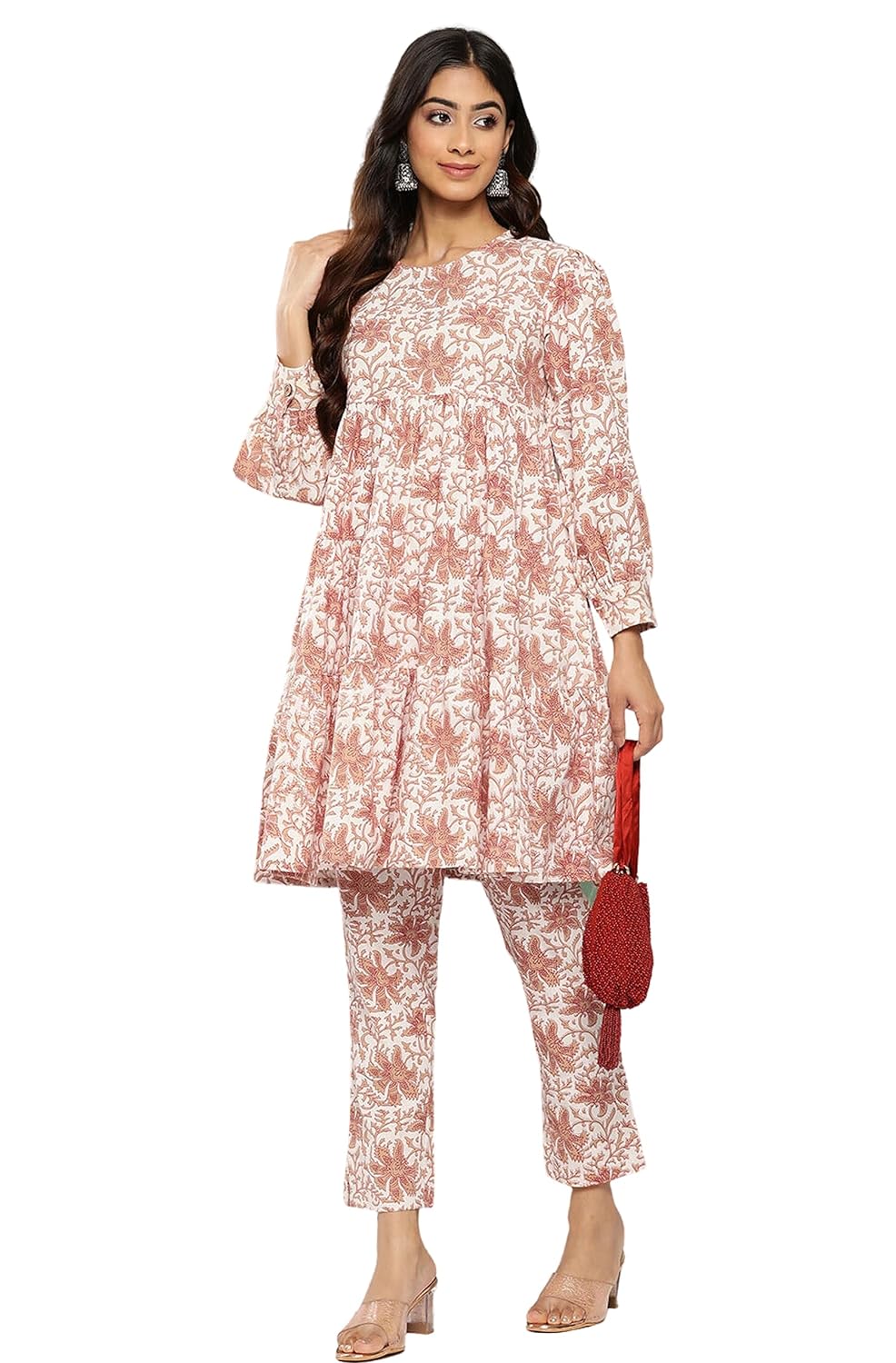 Janasya Women's White Cotton Botanical Printed Co-ords Set