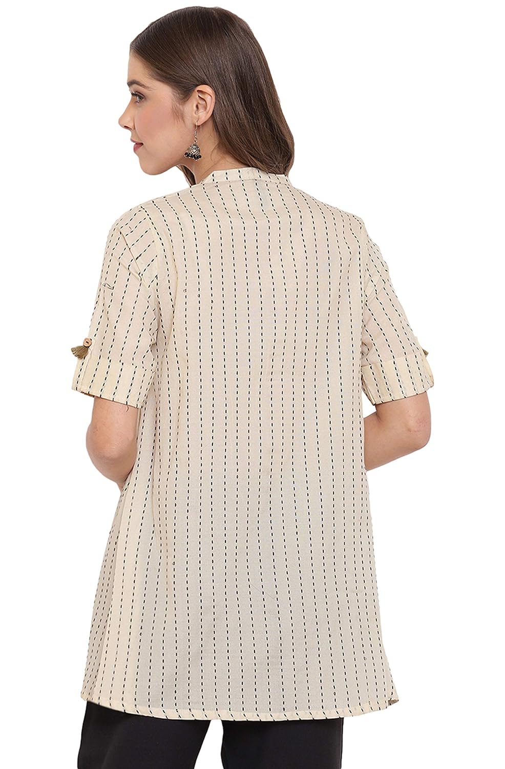 Janasya Women's Cream Pure Cotton Top