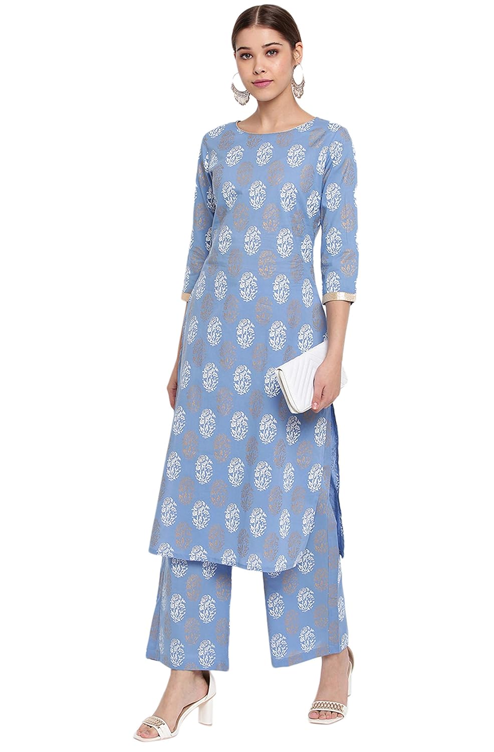Janasya Women's Cotton Straight Kurta with Palazzo