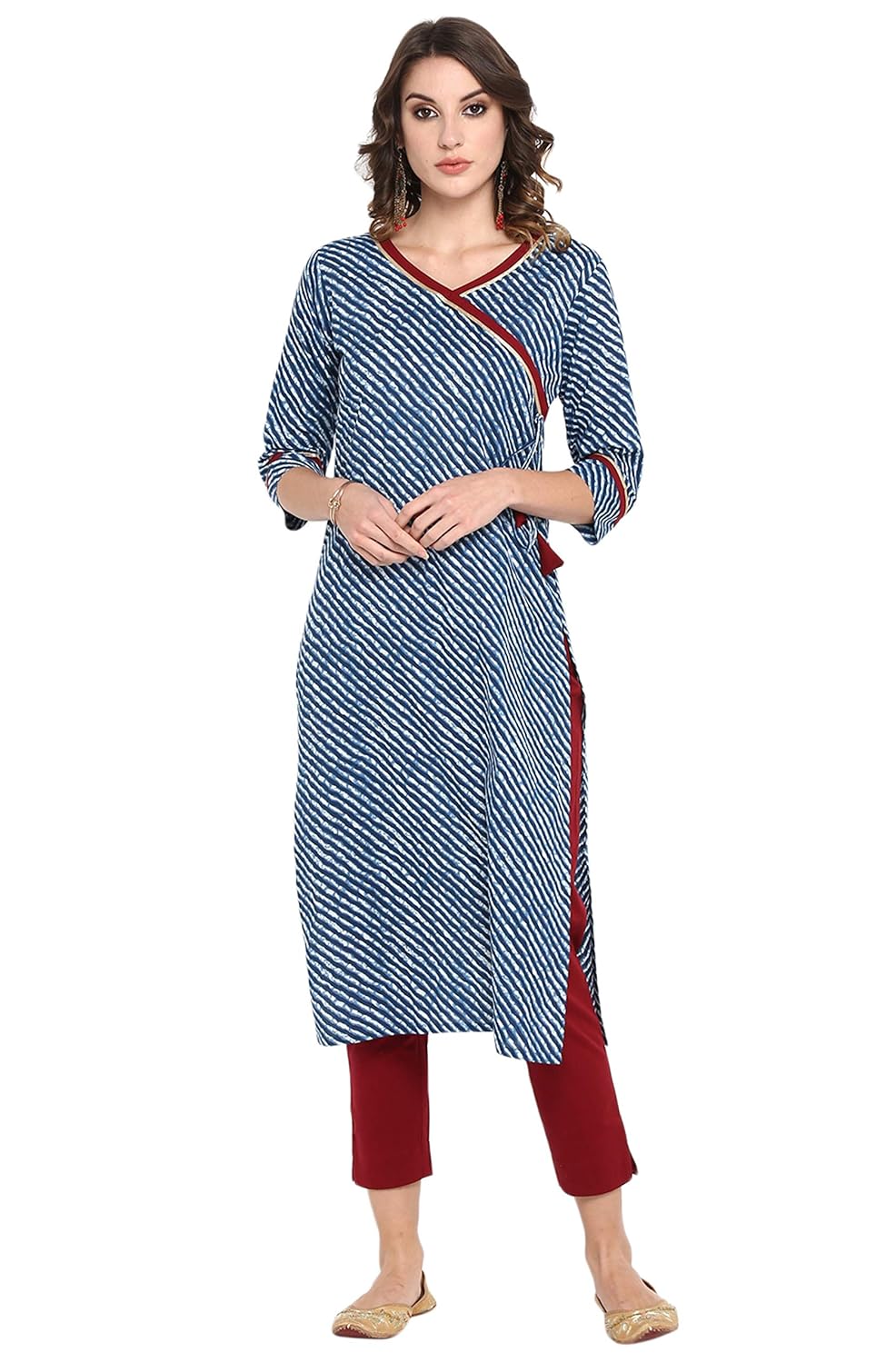 Janasya Women's Blue Pure Cotton Straight Kurta with Pant