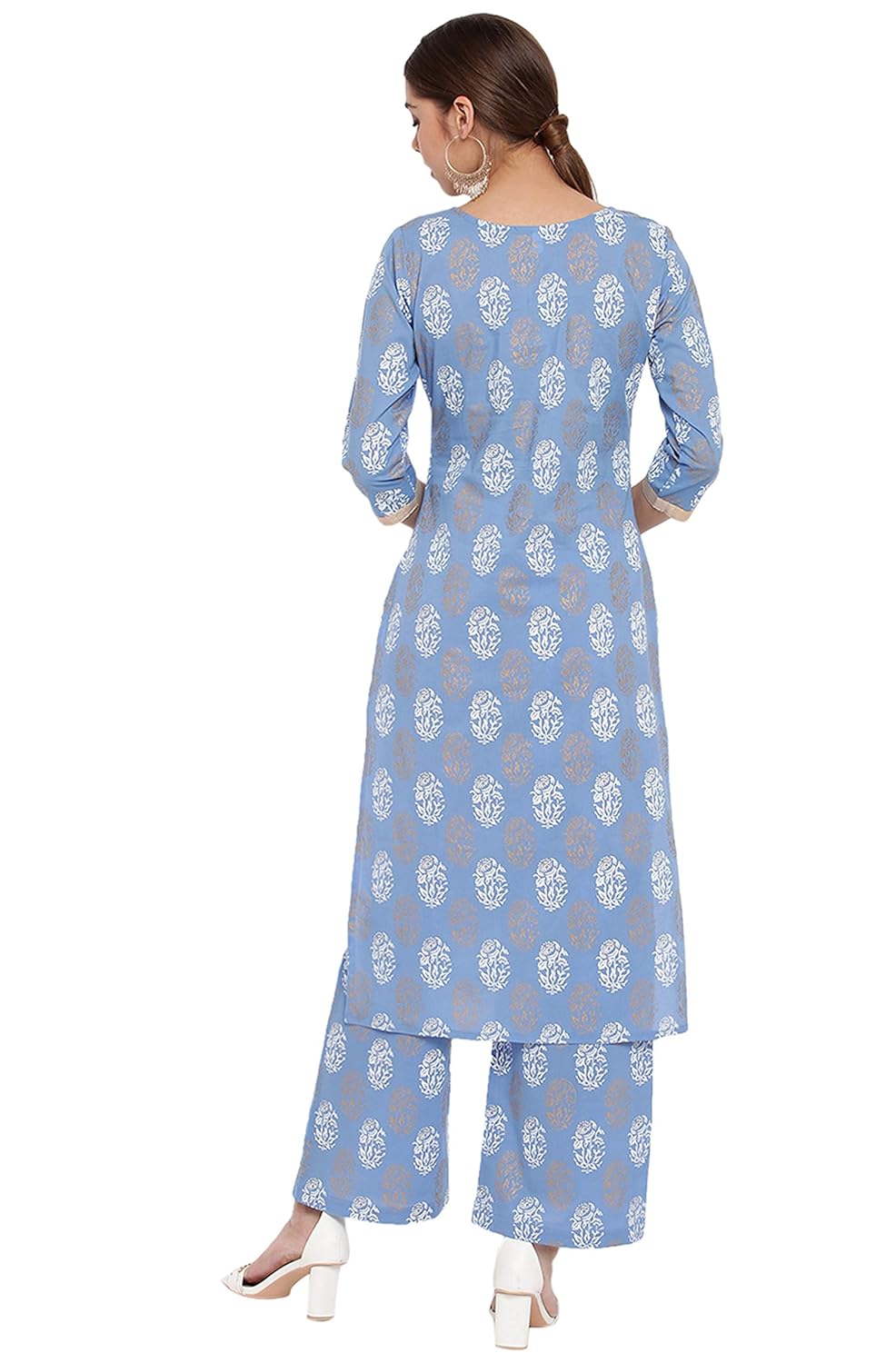 Janasya Women's Cotton Straight Kurta with Palazzo