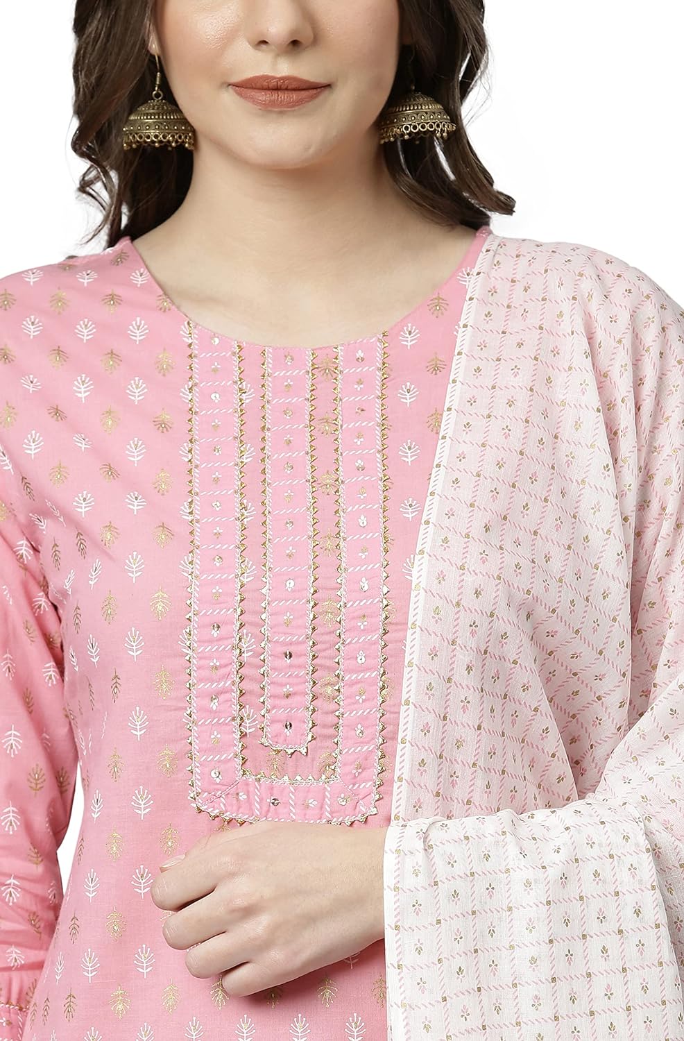 Janasya Women's Light Pink Cotton Kurta with Pant and Dupatta