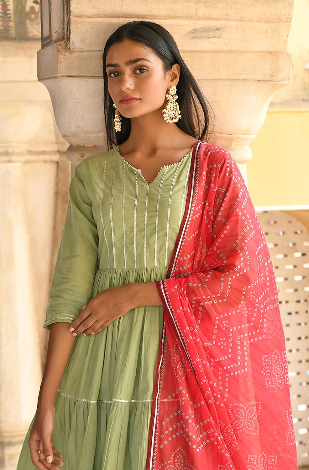 Janasya Women's Pastel Green Cotton Solid Kurta with Pant and Dupatta