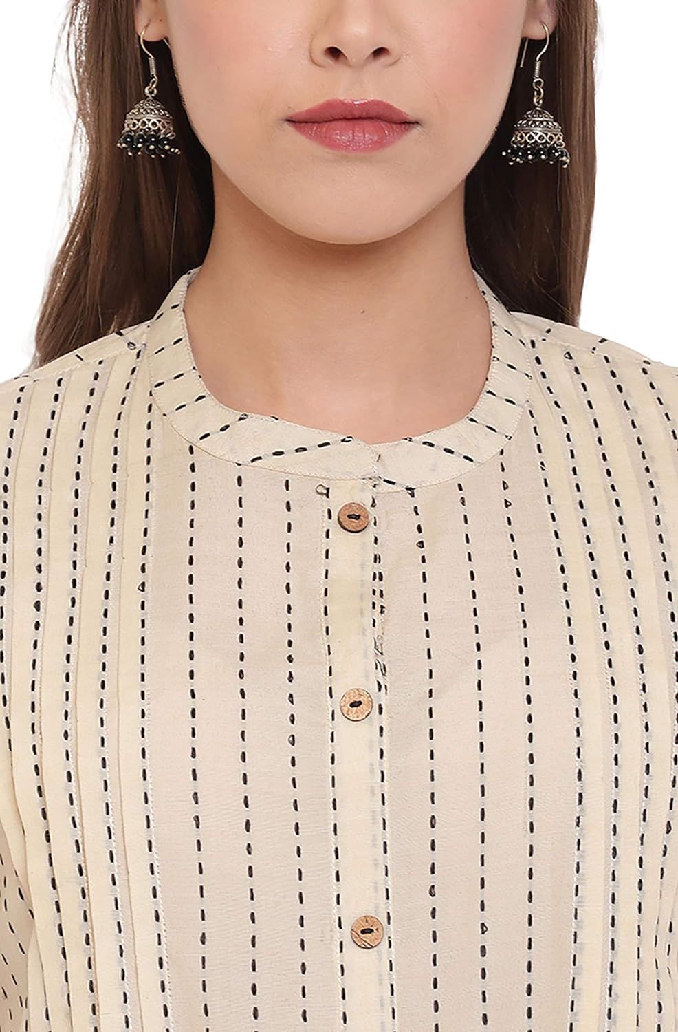 Janasya Women's Cream Pure Cotton Top