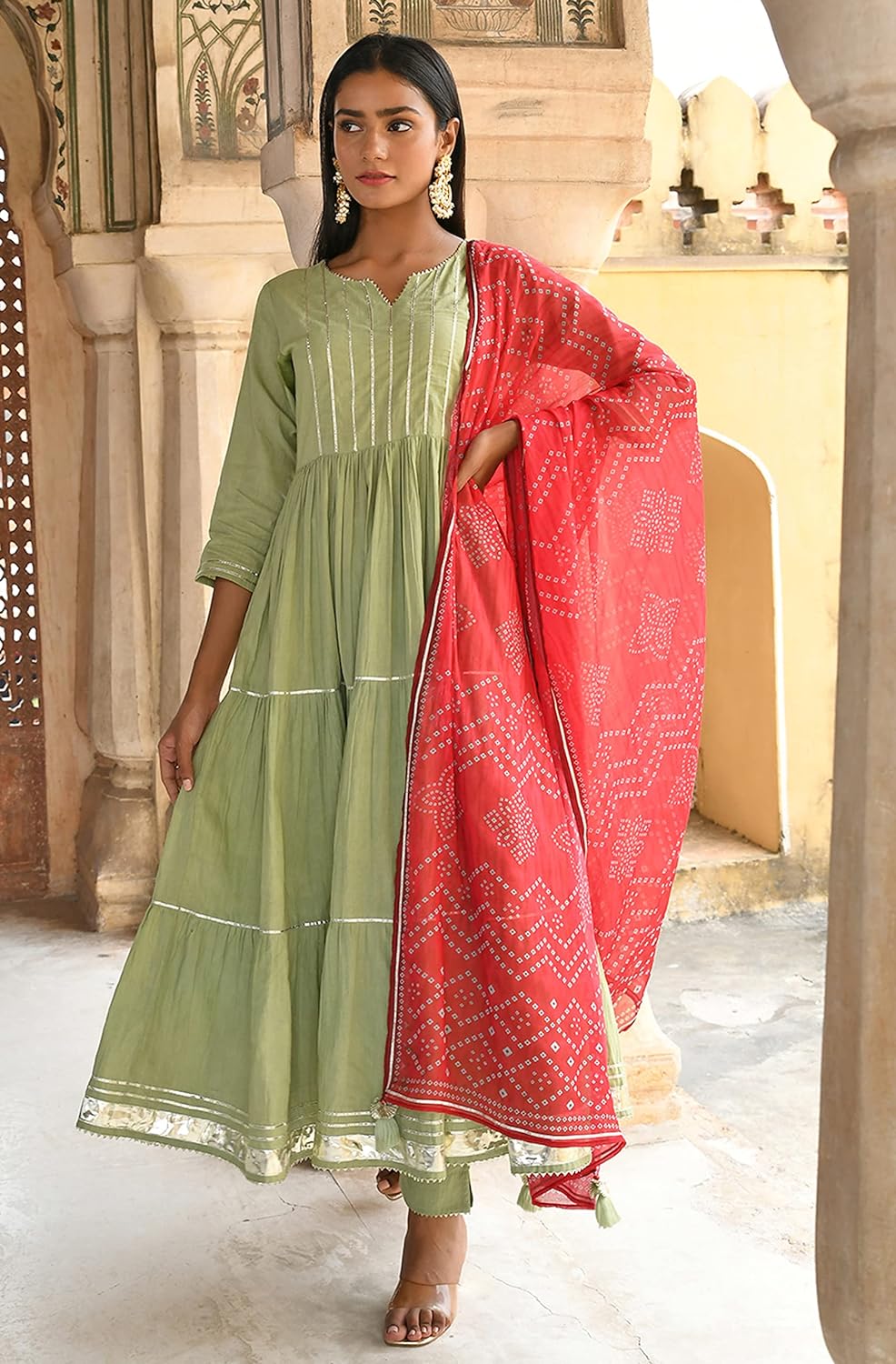 Janasya Women's Pastel Green Cotton Solid Kurta with Pant and Dupatta
