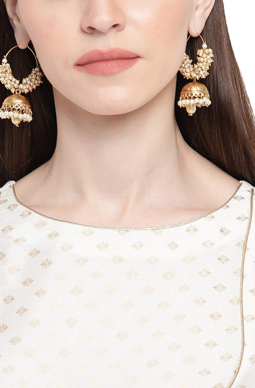 Janasya Women's Poly Silk Anarkali Kurta Off White