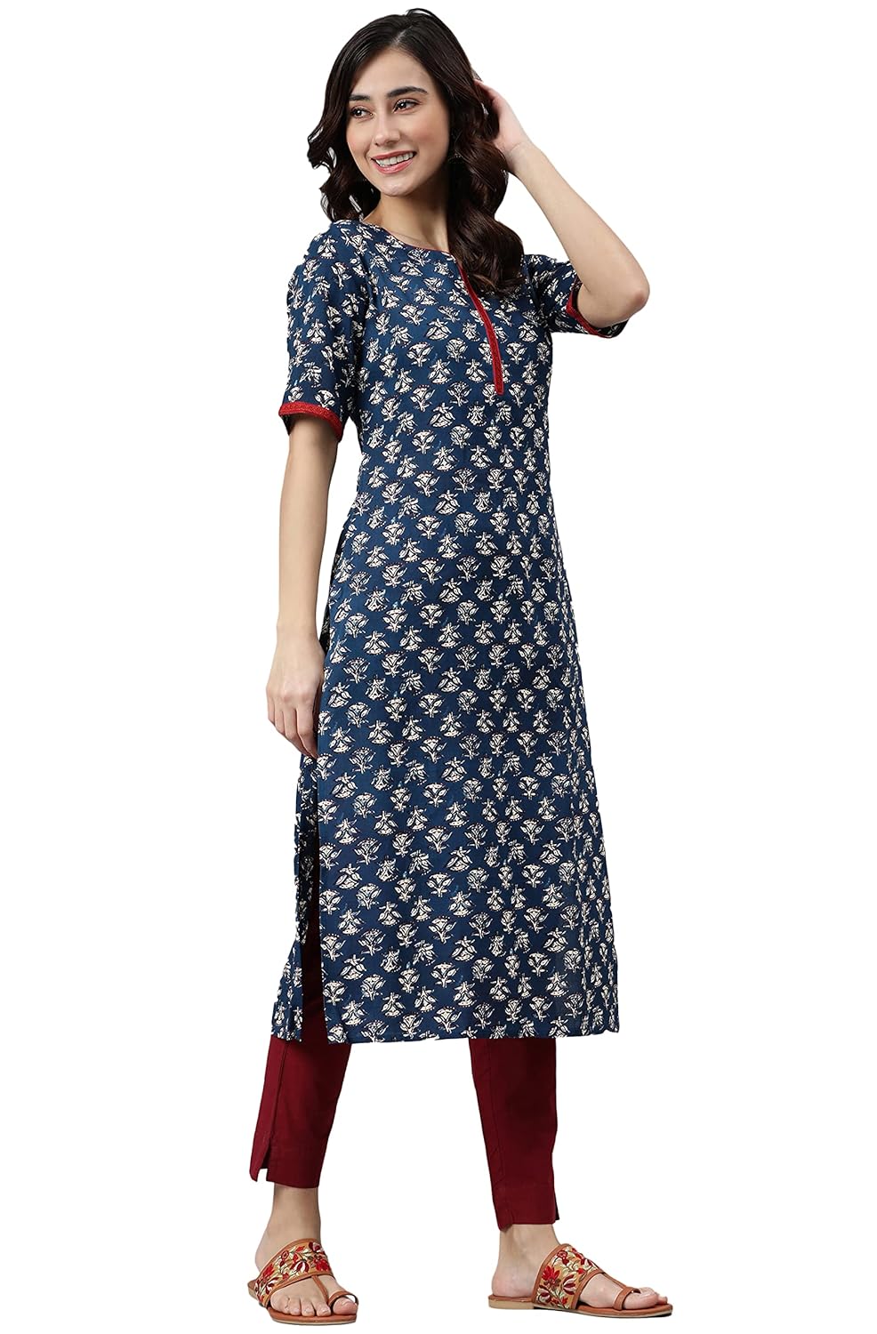 Janasya Women's Blue Rayon Straight Kurta
