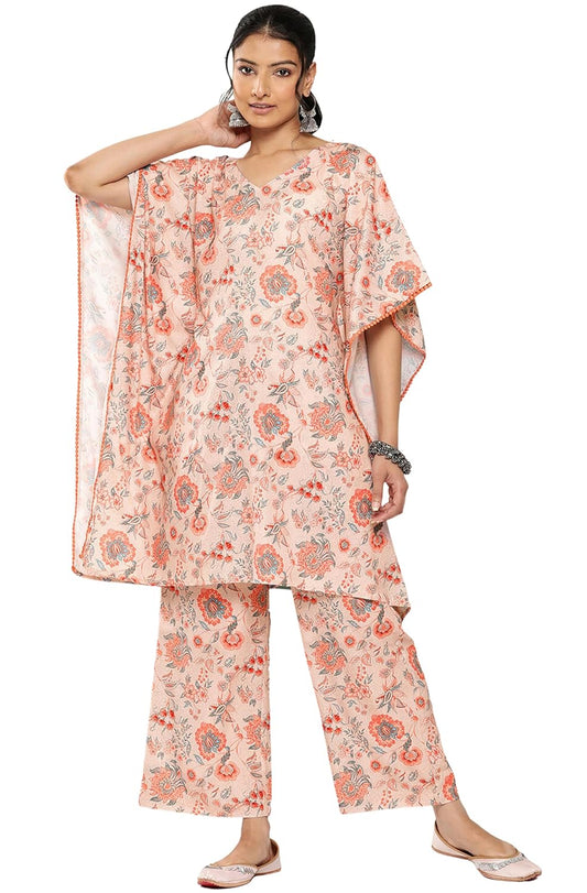 Janasya Women's Peach Crepe Digital Printed Co-ords Set