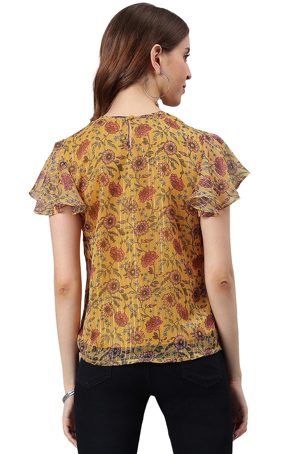 Janasya Women's Mustard Poly Georgette Top