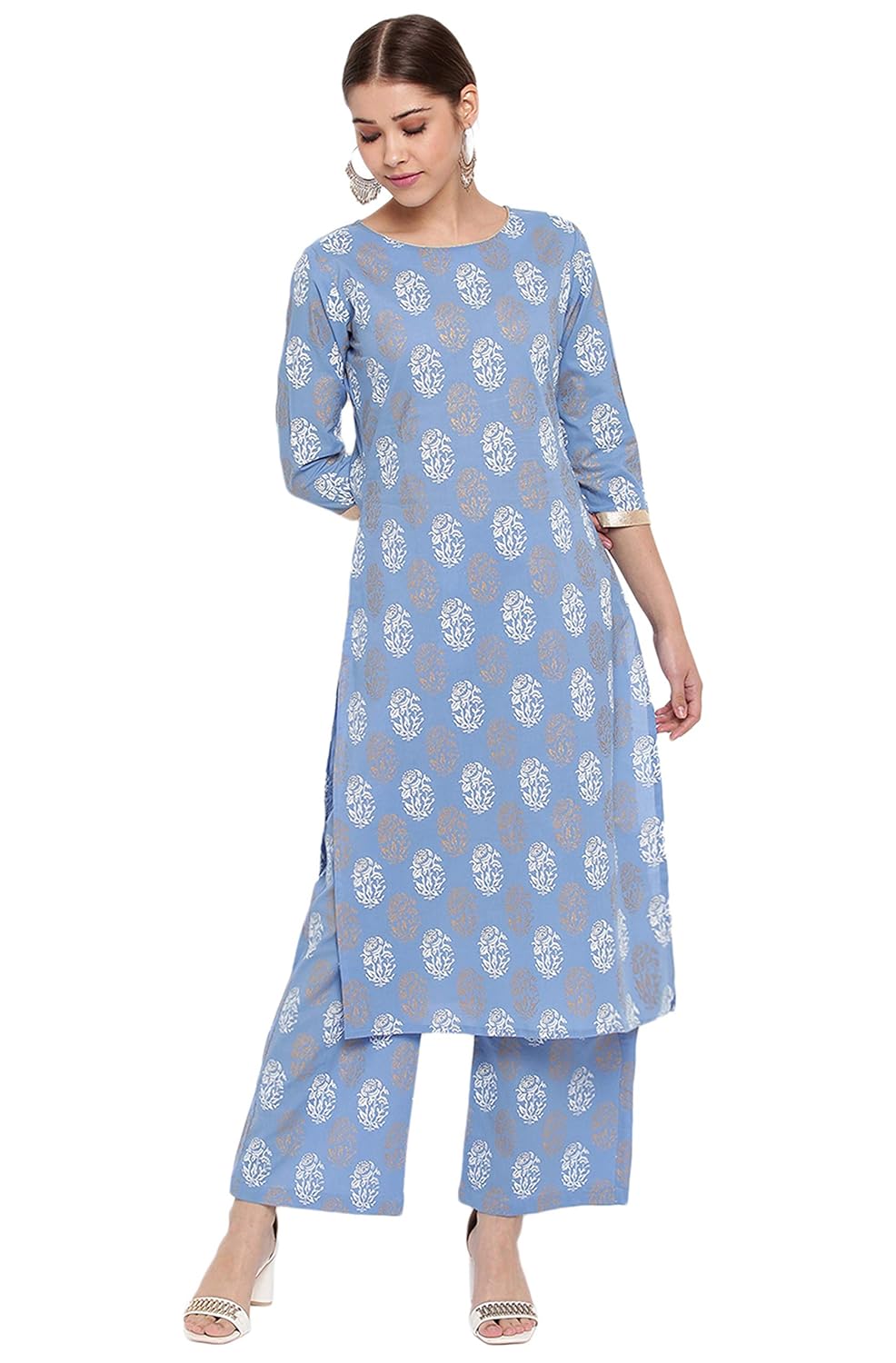 Janasya Women's Cotton Straight Kurta with Palazzo