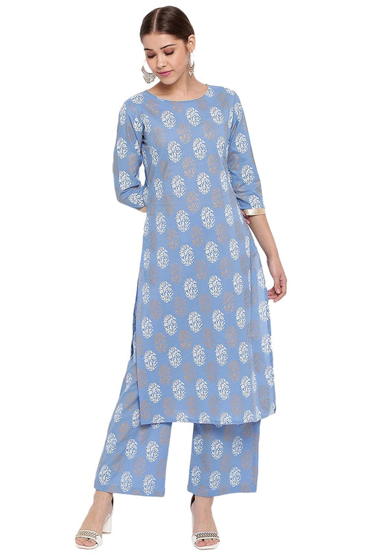 Janasya Women's Cotton Straight Kurta with Palazzo