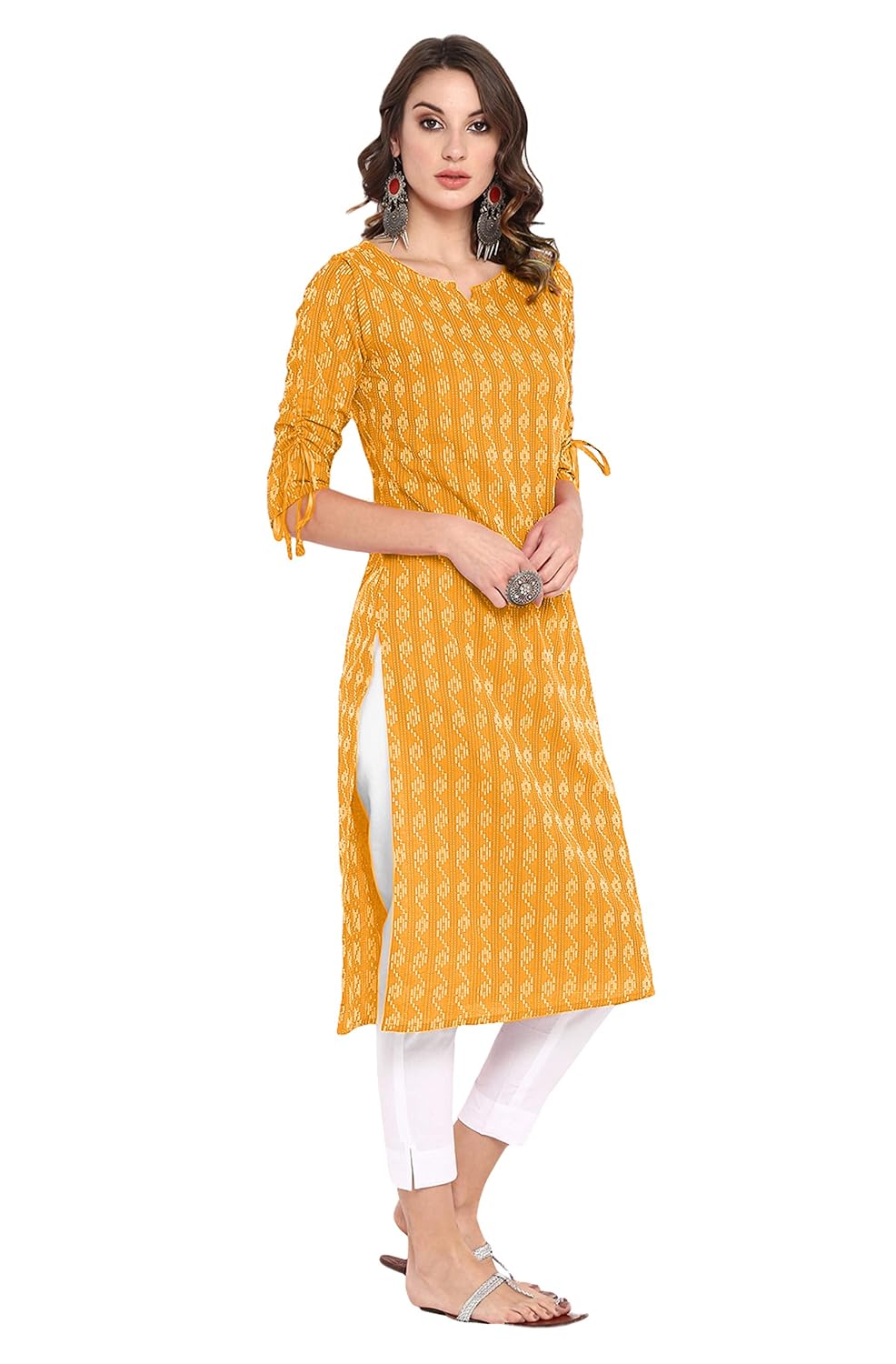 Janasya Women's Pure Cotton Straight Kurta Yellow