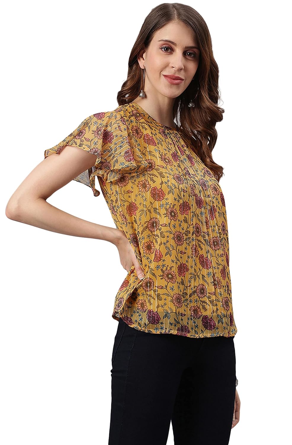 Janasya Women's Mustard Poly Georgette Top