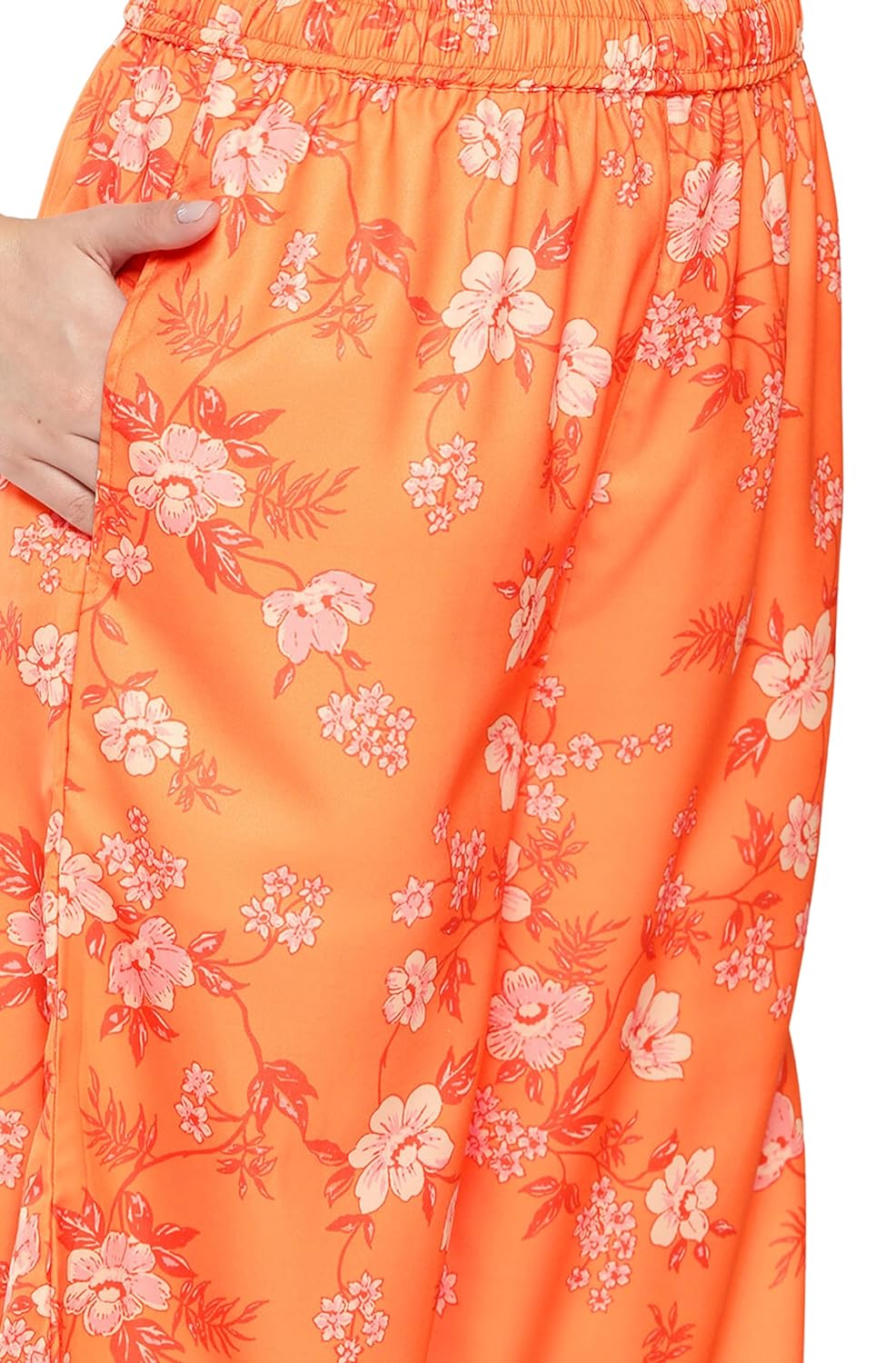 Janasya Women's Orange Moss Digital Floral Printed Co-ords Set