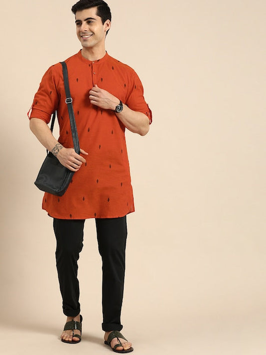 Anouk Men Orange & Black Ethnic Motifs Kurta