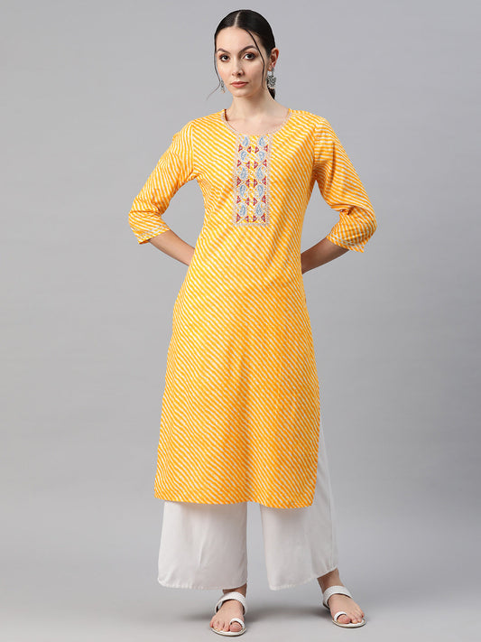 Readiprint Fashions Women Leheriya Printed Thread Work Kurta