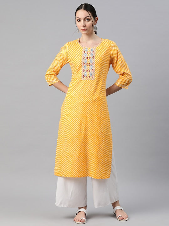 Readiprint Fashions Women Leheriya Printed Thread Work Kurta
