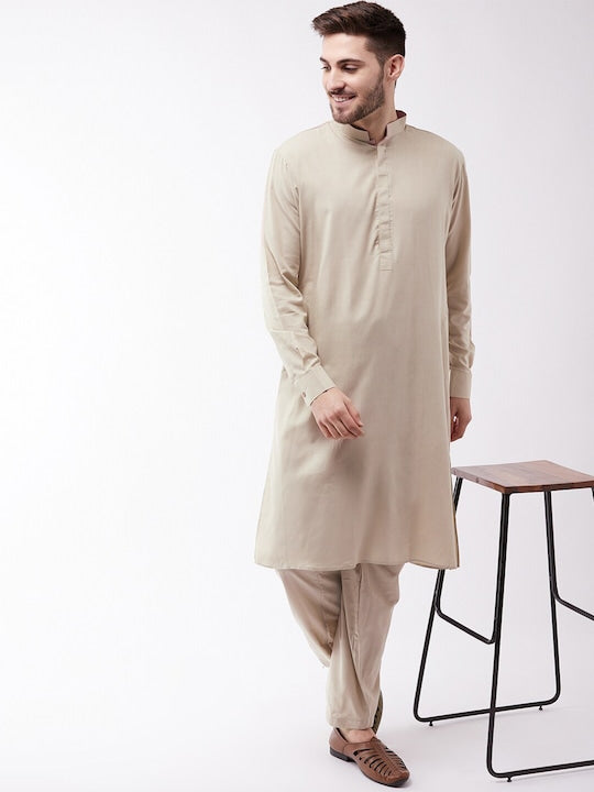 Vastramay Men Beige Regular Kurta with Patiala