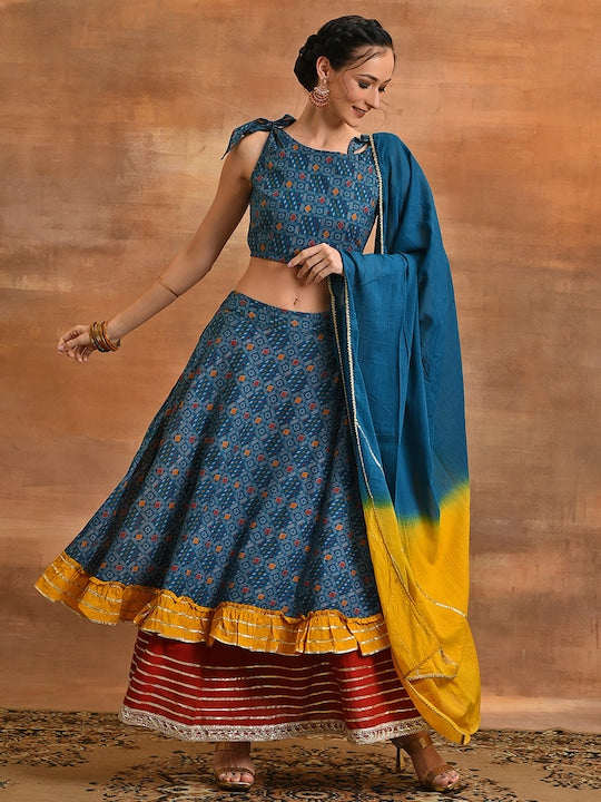 AKS Printed Ready to Wear Lehenga & Blouse With Dupatta