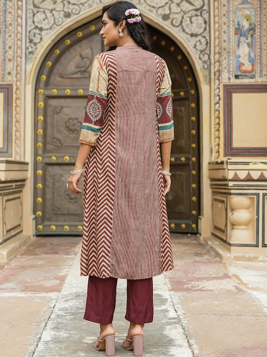 Scakhi Ethnic Motifs Printed Pleated Kurta With Trousers