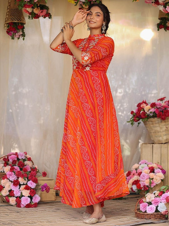 Scakhi Bandhani Printed Georgette Ethnic Dress
