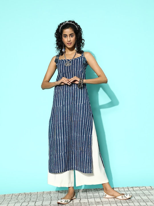 Varanga Women Striped Indigo Kurta