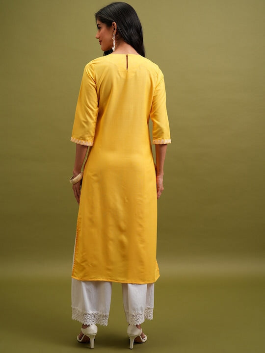 Vishudh Floral Embroidered Round Neck Straight Kurta