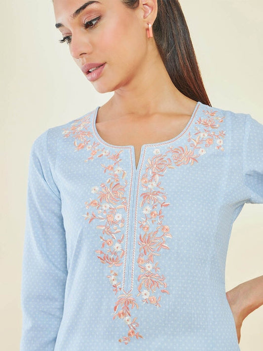 Soch Floral Yoke Design Thread Work Kurta
