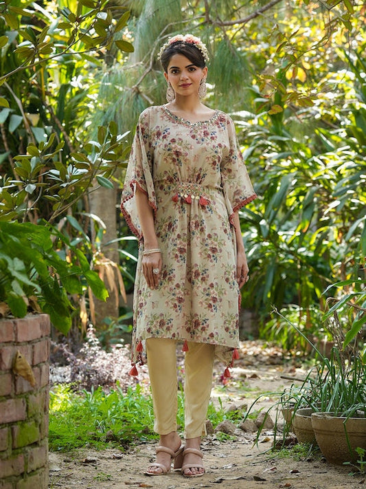 Scakhi Floral Printed Kaftan Tunic With Trousers