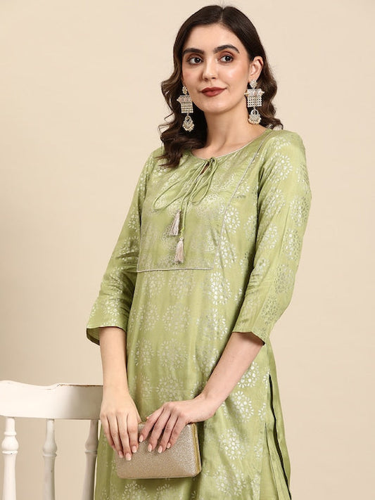 All about you Ethnic Motifs Printed Tie-Up Neck Kurta with Palazzos