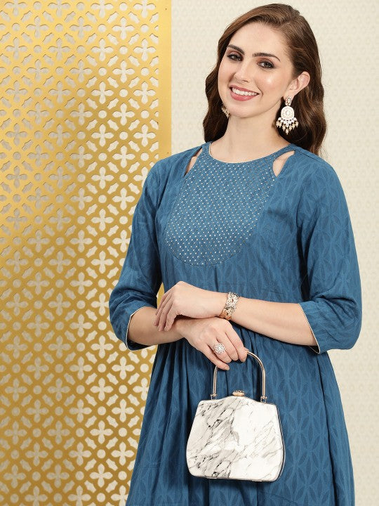 House of Pataudi Women Jashn Sequinned Pure Cotton Kurta with Palazzos
