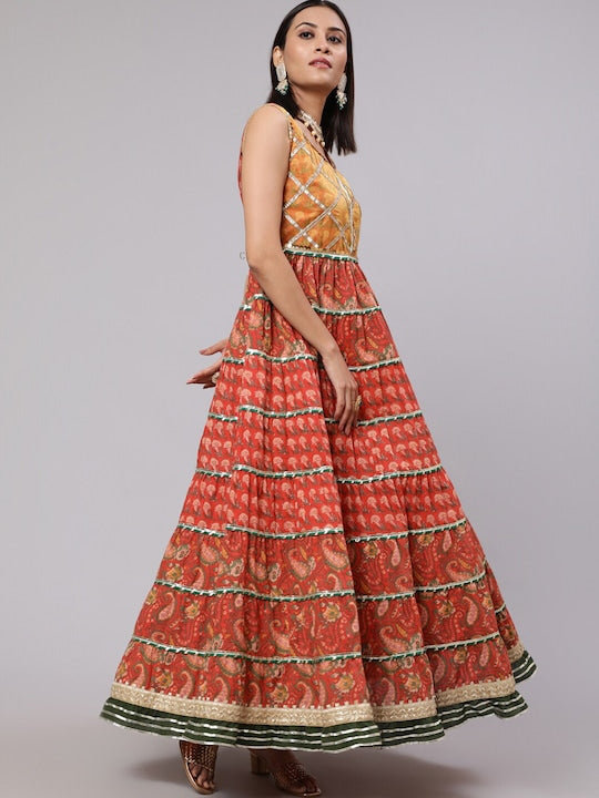 AKS Couture Ethnic Motifs Printed Sleeveless Cotton Maxi Dress
