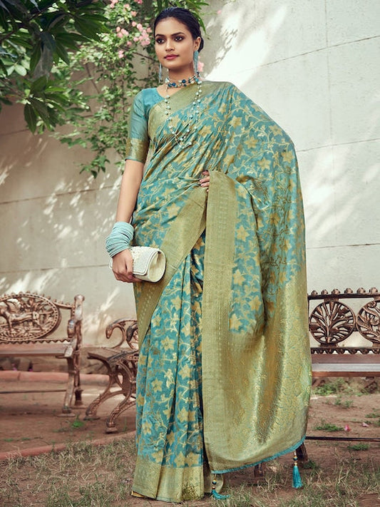 Satrani Ethnic Motifs Woven Design Zari Banarasi Saree