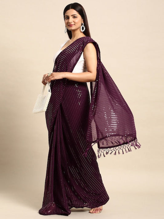 Here&now Embellished Sequinned Ready to Wear Saree