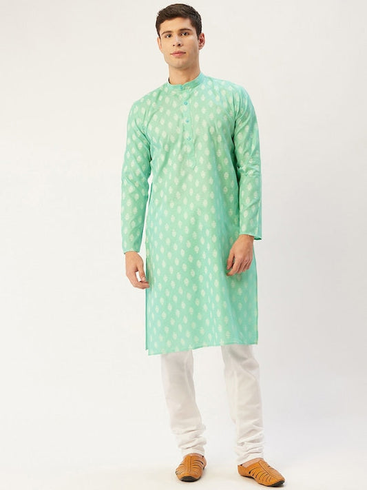 Jompers Men Green Ethnic Motifs Kurta with Pyjamas