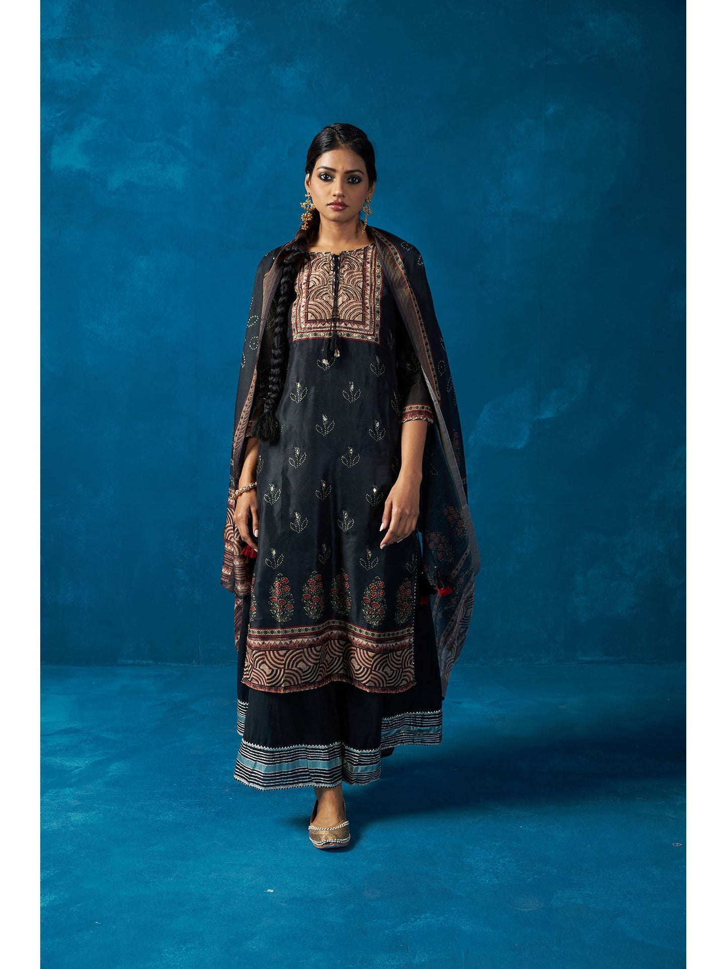Likha Black Gotapatti Embroidered Kurta Sharara and Dupatta LIKSKD98 (Set of 3)