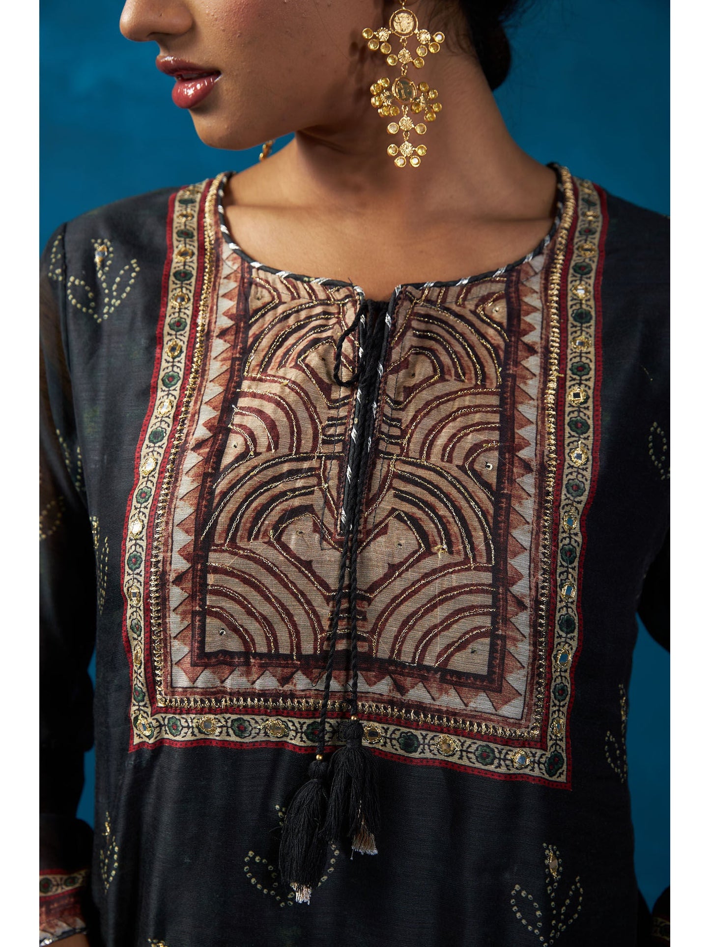Likha Black Gotapatti Embroidered Kurta Sharara and Dupatta LIKSKD98 (Set of 3)