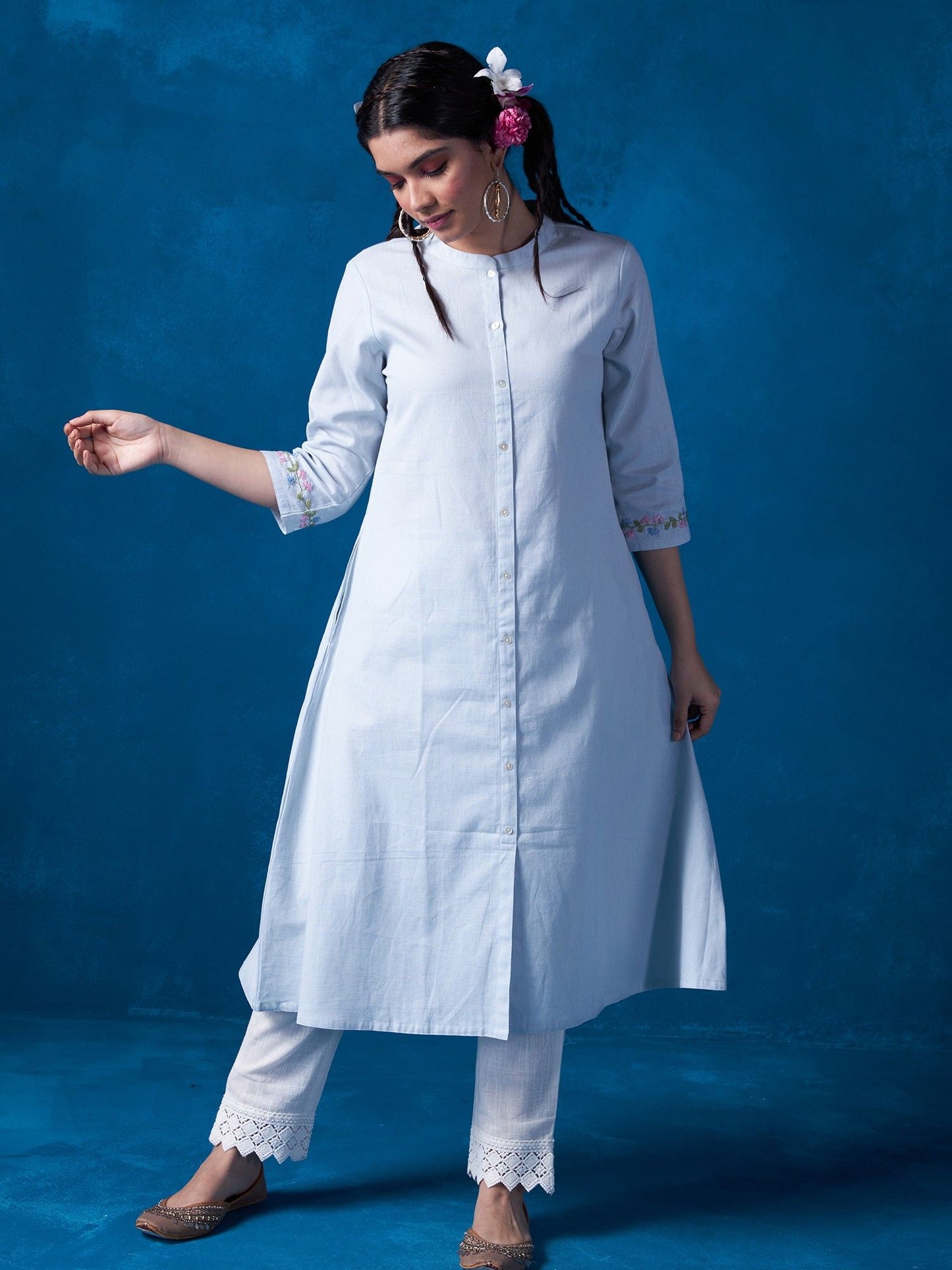 Likha Blue Hand Embroidered Kurta LIKKUR182