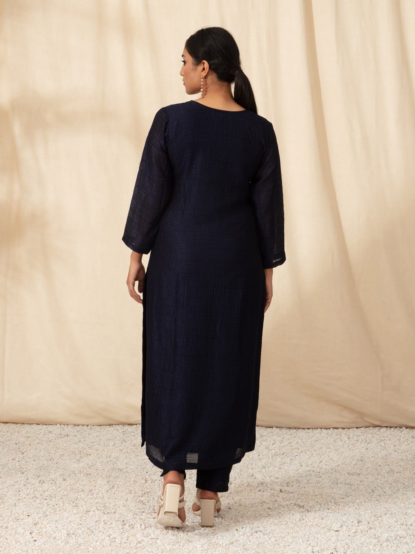 Likha Navy Blue Embellished and Sequined Kurta Pant and Dupatta LIKSKD55 (Set of 3)