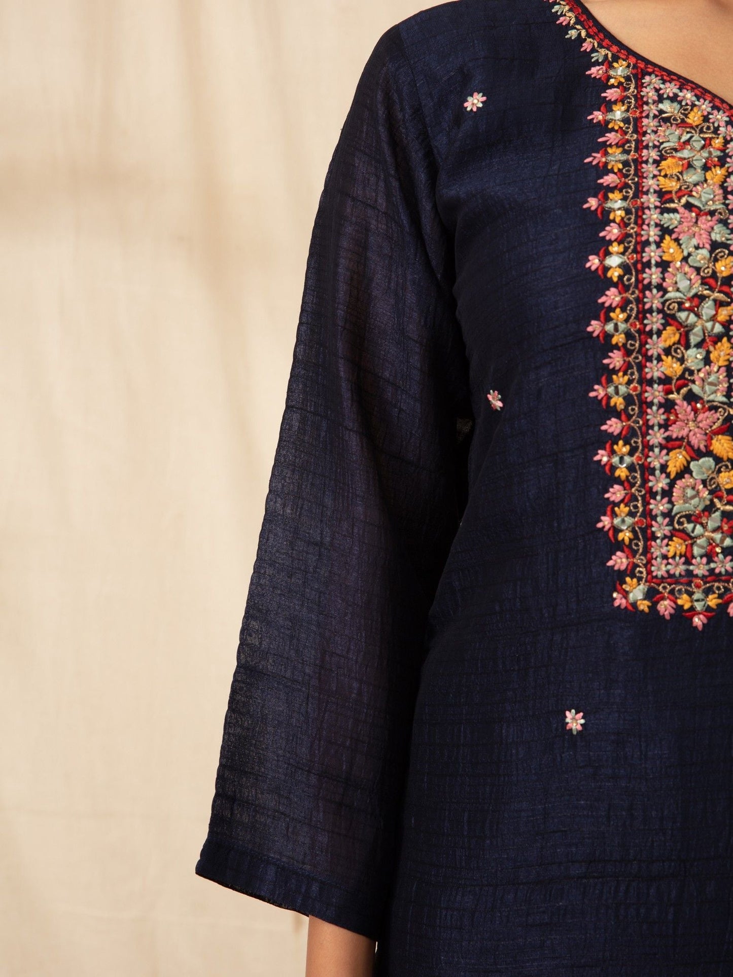 Likha Navy Blue Embellished and Sequined Kurta Pant and Dupatta LIKSKD55 (Set of 3)